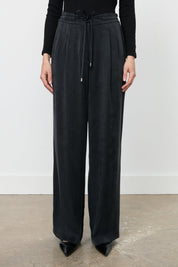 Premium Wide Leg Cupra Trousers with Pleat Detail - Black