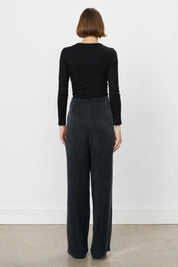 Premium Wide Leg Cupra Trousers with Pleat Detail - Black