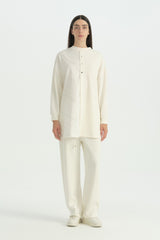 Embroidered Knit Trousers Modal Blend Set - Ecru
