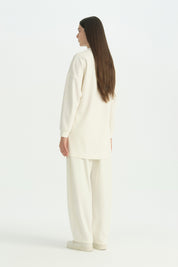 Embroidered Knit Trousers Modal Blend Set - Ecru
