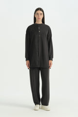 Embroidered Knit Trousers Modal Blend Set - Black