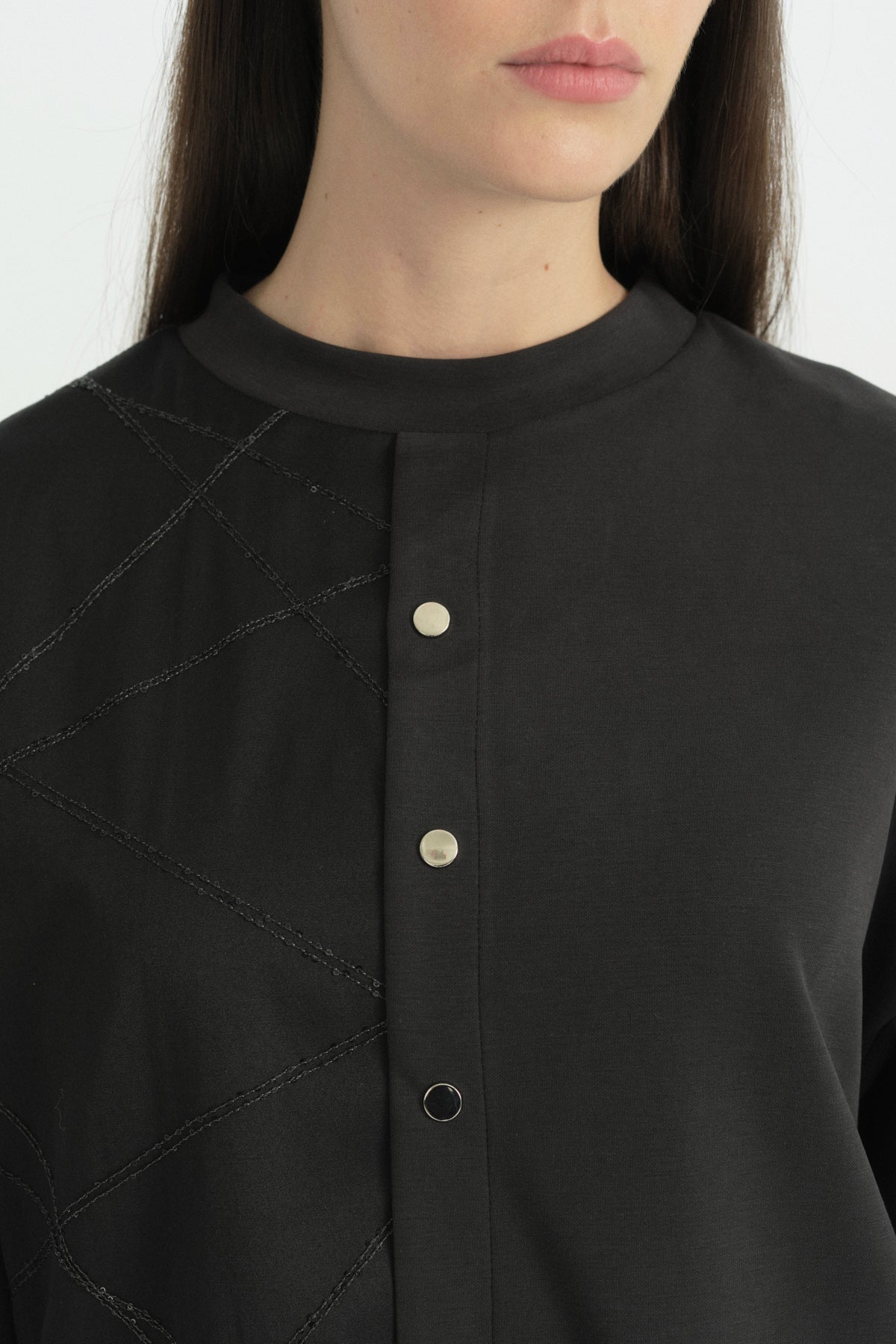 Embroidered Knit Trousers Modal Blend Set - Black
