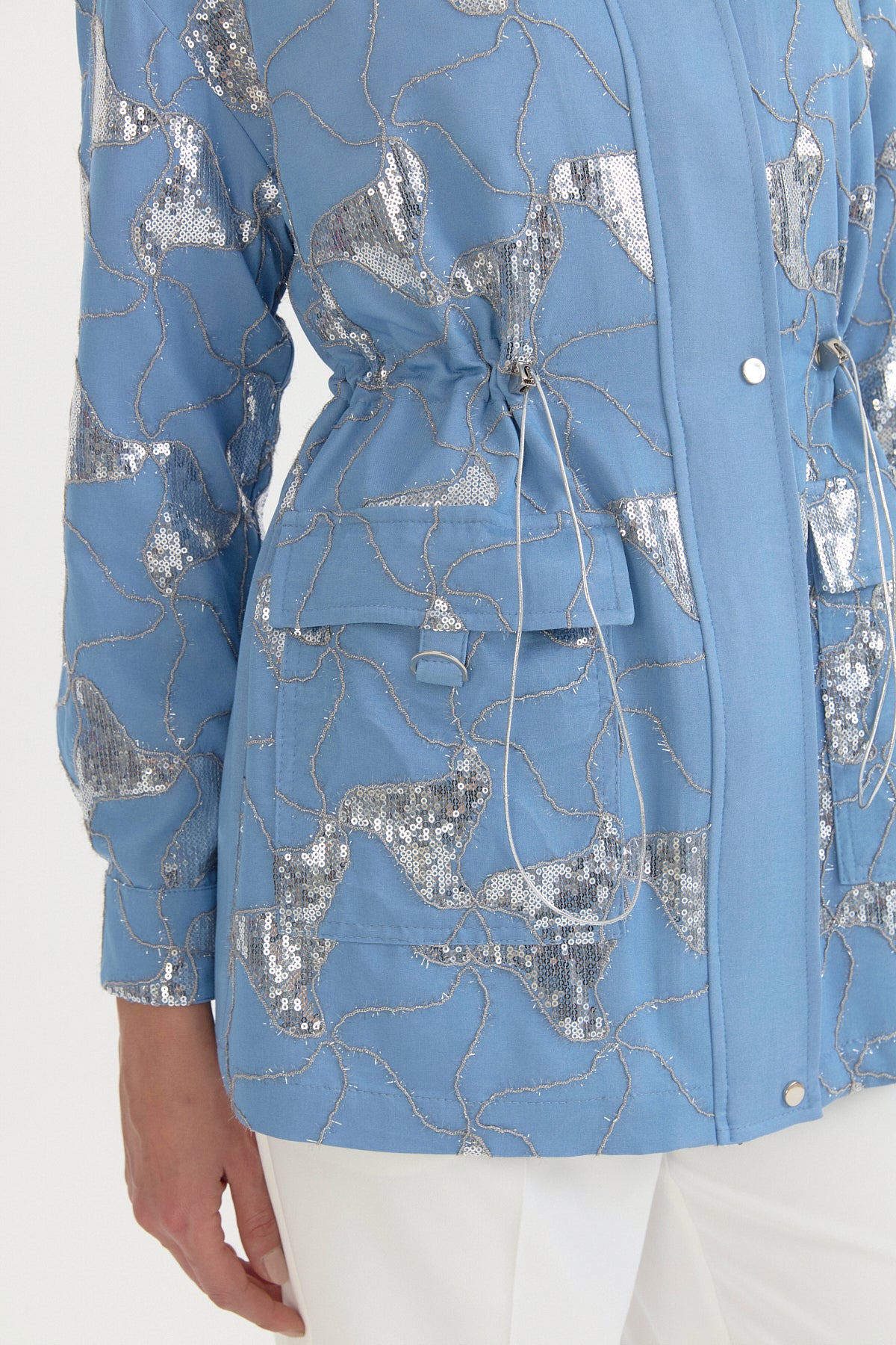 Pul Payet Kumaş Mixli rayon Ceket - Açık Mavi