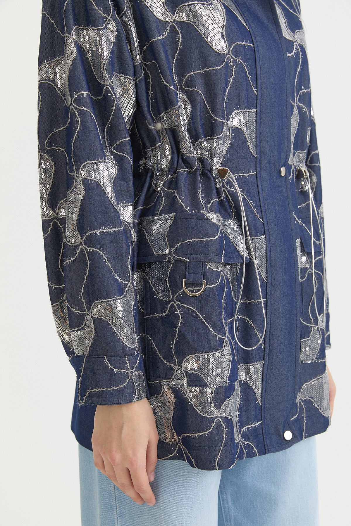 Pul Payet Kumaş Mixli rayon Ceket - İndigo