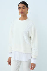 Sequined Shirt Garni Angora Tunic - Ecru