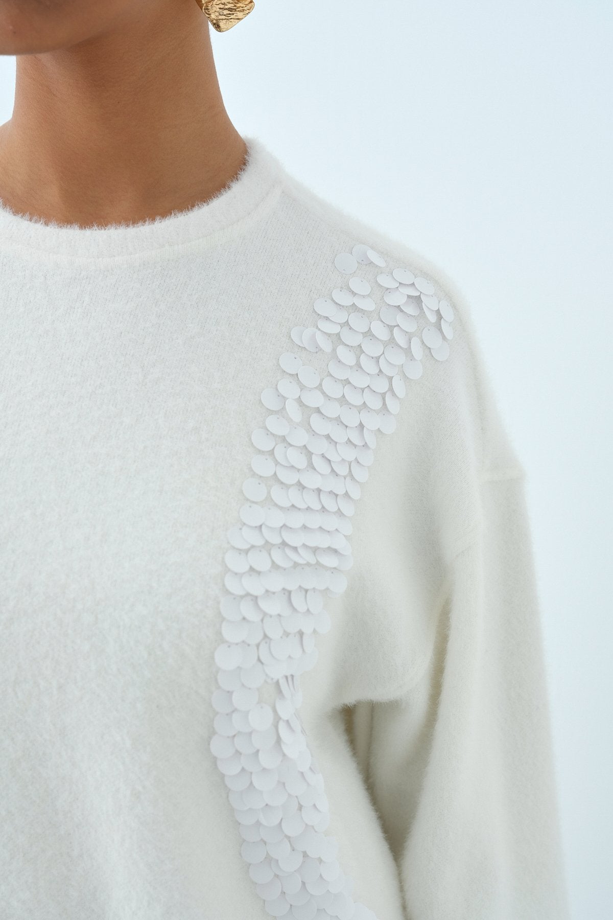 Sequined Shirt Garni Angora Tunic - Ecru