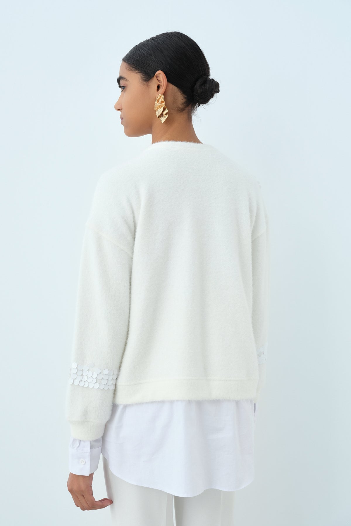 Sequined Shirt Garni Angora Tunic - Ecru
