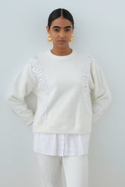 Sequined Shirt Garni Angora Tunic - Ecru