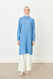 Püskül Detaylı Tencel Tunik - Buz