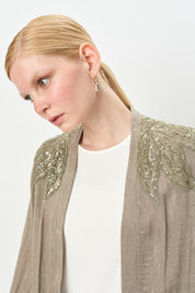 Relaxed Fit Satin Jacket with Blouse - Khaki