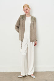 Relaxed Fit Satin Jacket with Blouse - Khaki