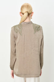 Relaxed Fit Satin Jacket with Blouse - Khaki