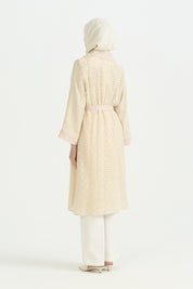 Rahat Kalıp Dantel Abaya - Bej