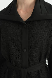 Rahat Kalıp Dantel Abaya - Siyah