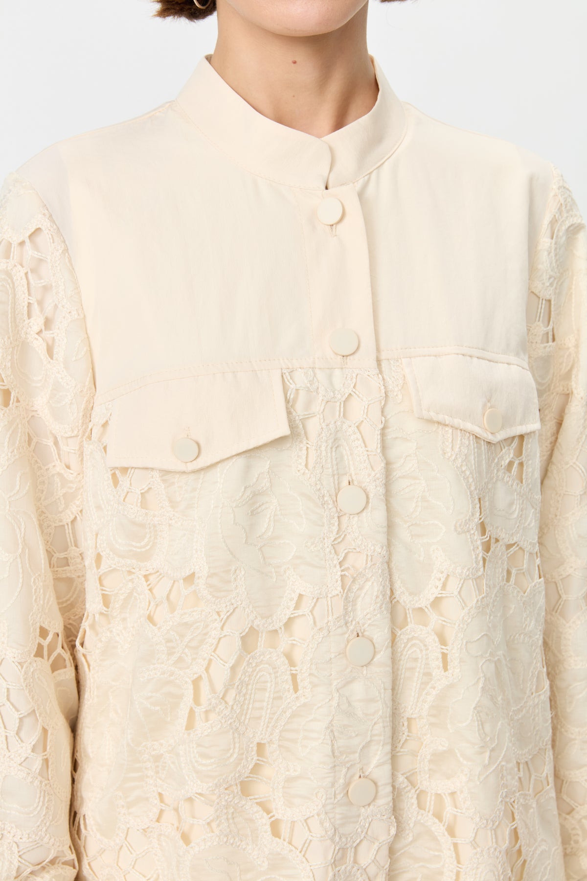 Relaxed Fit Lace Jacket - Beige