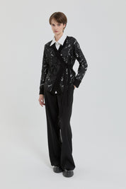 Rahat Kalıp Dantelli Ceket Gömlek Takım - Siyah