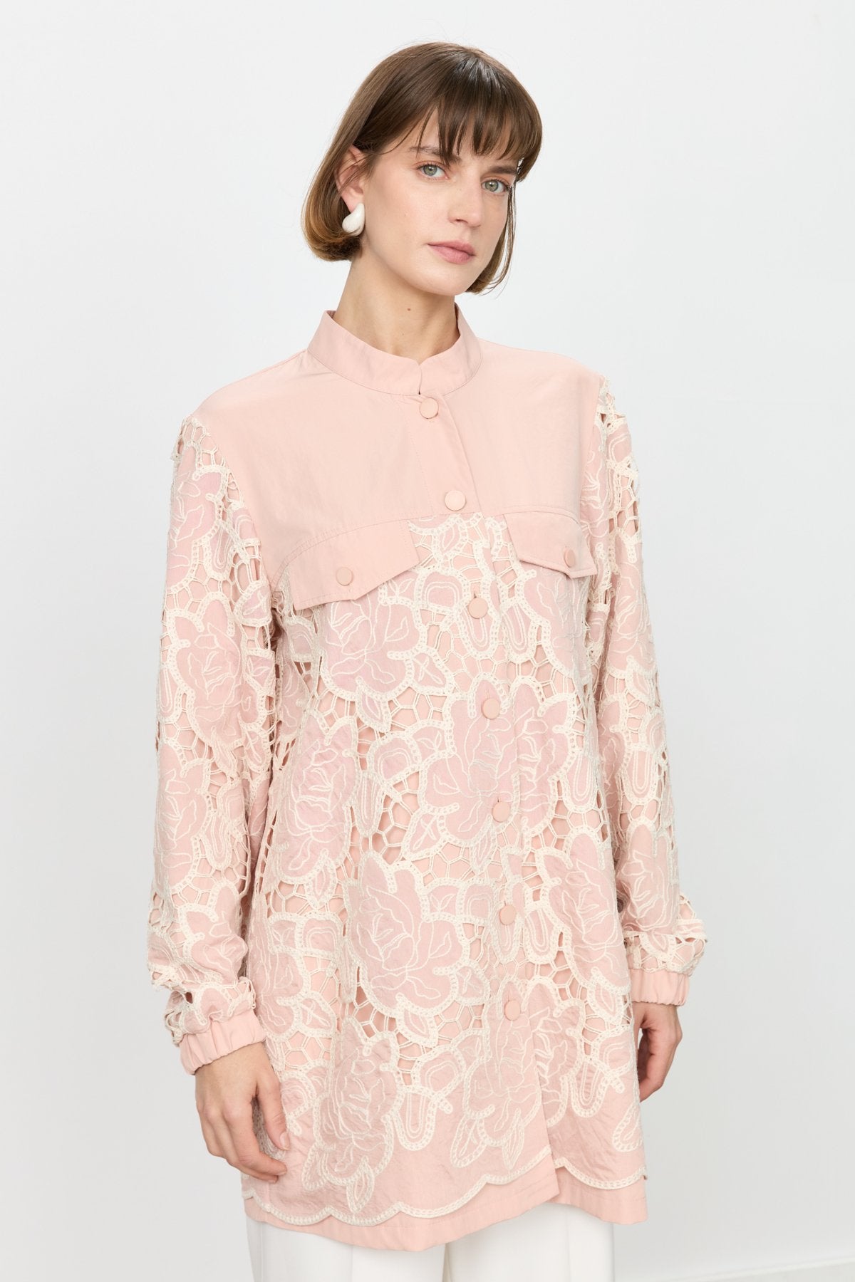 Relaxed Fit Lace Jacket - Powder Pink