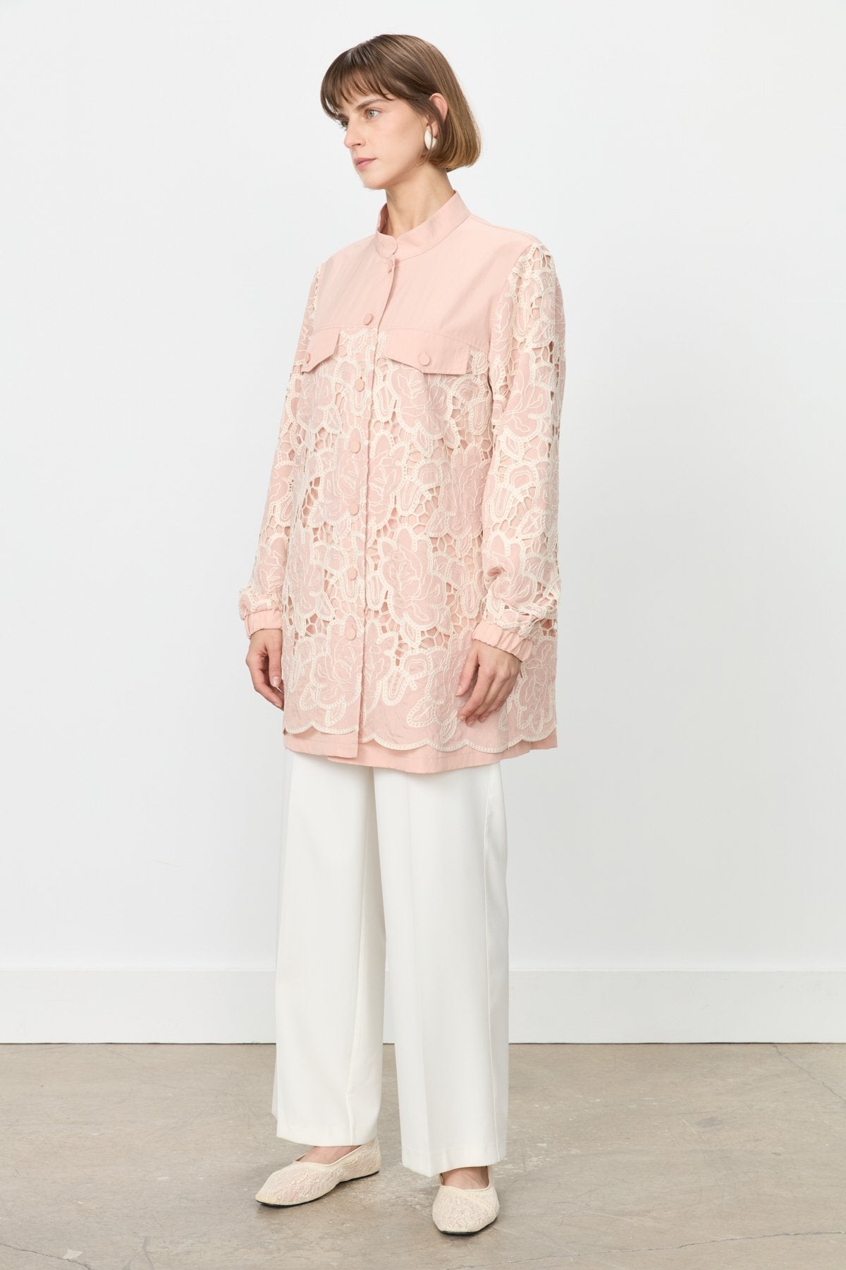 Relaxed Fit Lace Jacket - Powder Pink