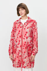 Relaxed Fit Patterned Organza Jacket - Red