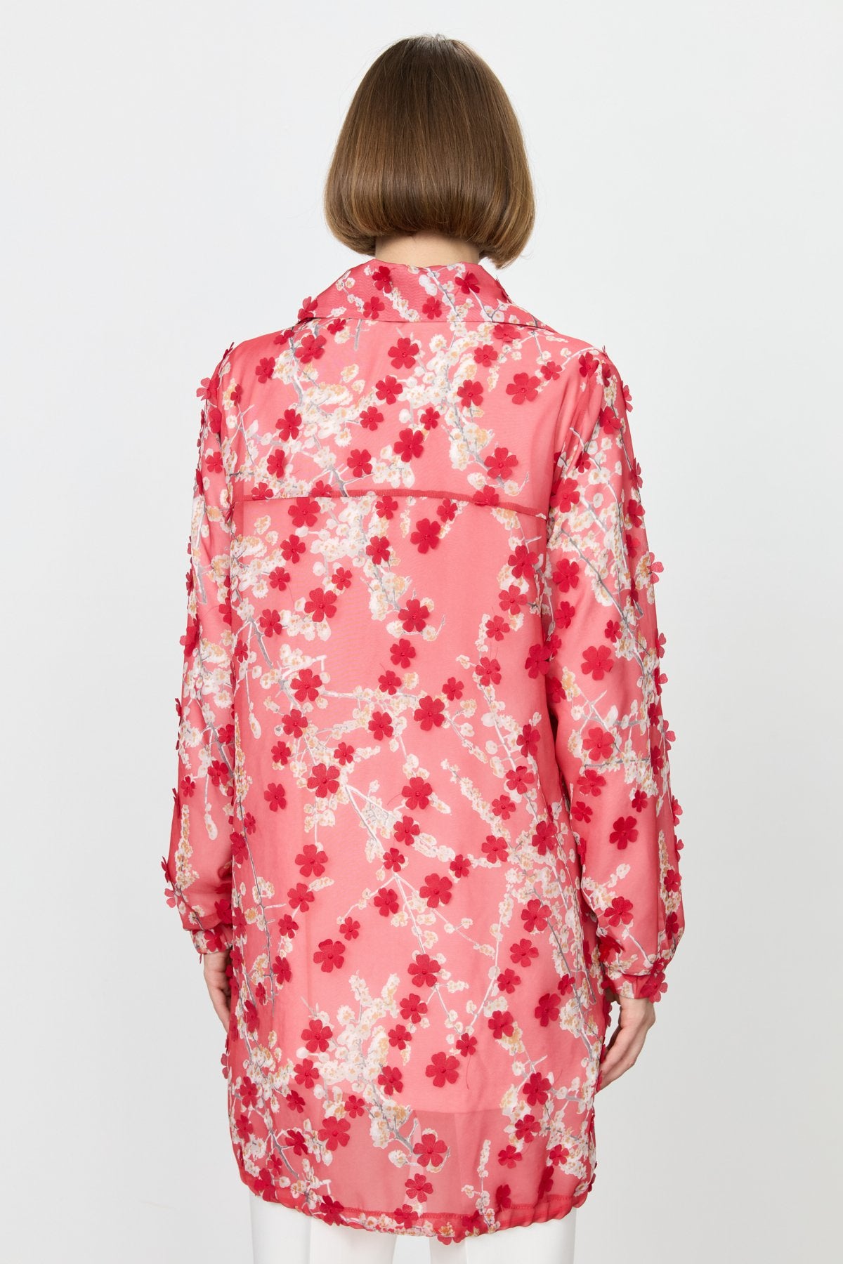 Relaxed Fit Patterned Organza Jacket - Red