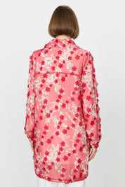 Relaxed Fit Patterned Organza Jacket - Red