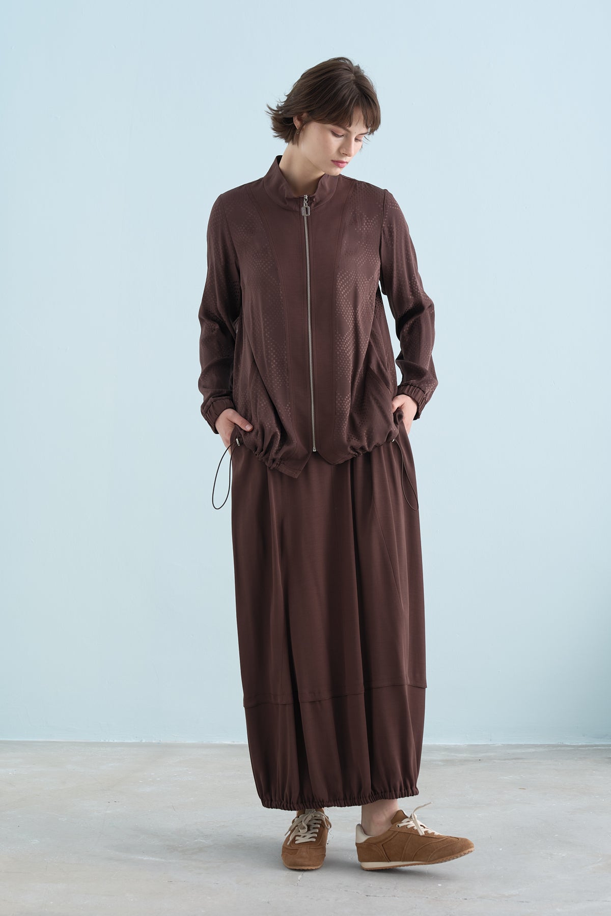 Relaxed Fit Jacquard Suit - Coffee
