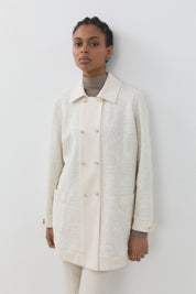 Relaxed Fit Wrap-Around Tweed Coat - Ecru