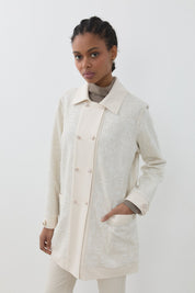 Relaxed Fit Wrap-Around Tweed Coat - Ecru