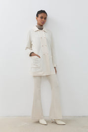 Relaxed Fit Wrap-Around Tweed Coat - Ecru