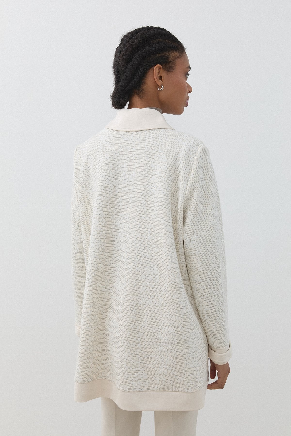 Relaxed Fit Wrap-Around Tweed Coat - Ecru