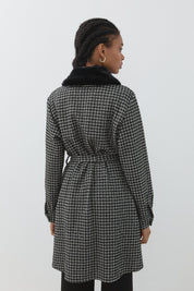 Relaxed Fit Belted Fur Collar Coat - Black