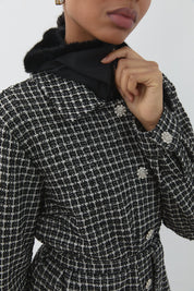 Relaxed Fit Belted Fur Collar Coat - Black