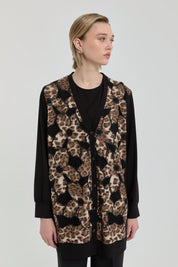 Rahat Kalıp Leopar Detaylı Rayon Hırka - Siyah
