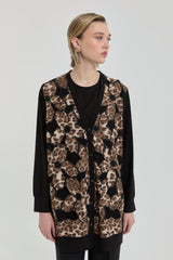 Rahat Kalıp Leopar Detaylı Rayon Hırka - Siyah
