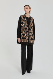 Rahat Kalıp Leopar Detaylı Rayon Hırka - Siyah