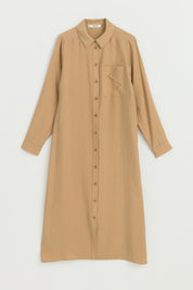 Rahat Kalıp Lyocell Uzun Tunik - Camel
