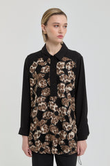 Relaxed Fit Tunic with Patterned Front - Black