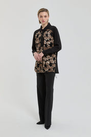 Relaxed Fit Tunic with Patterned Front - Black