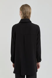 Relaxed Fit Tunic with Patterned Front - Black