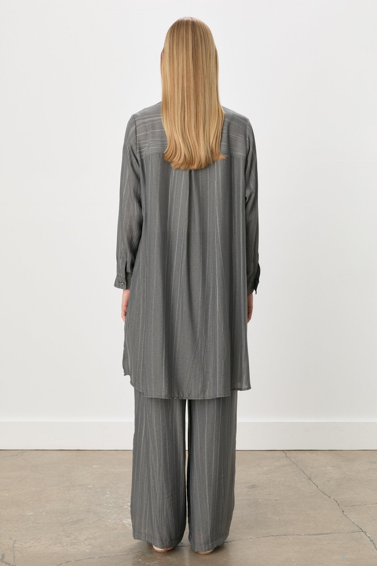 Relaxed Fit Tunic Trousers Viscose Set - Grey