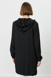 Relaxed Fit Sequin Detail Coat - Black