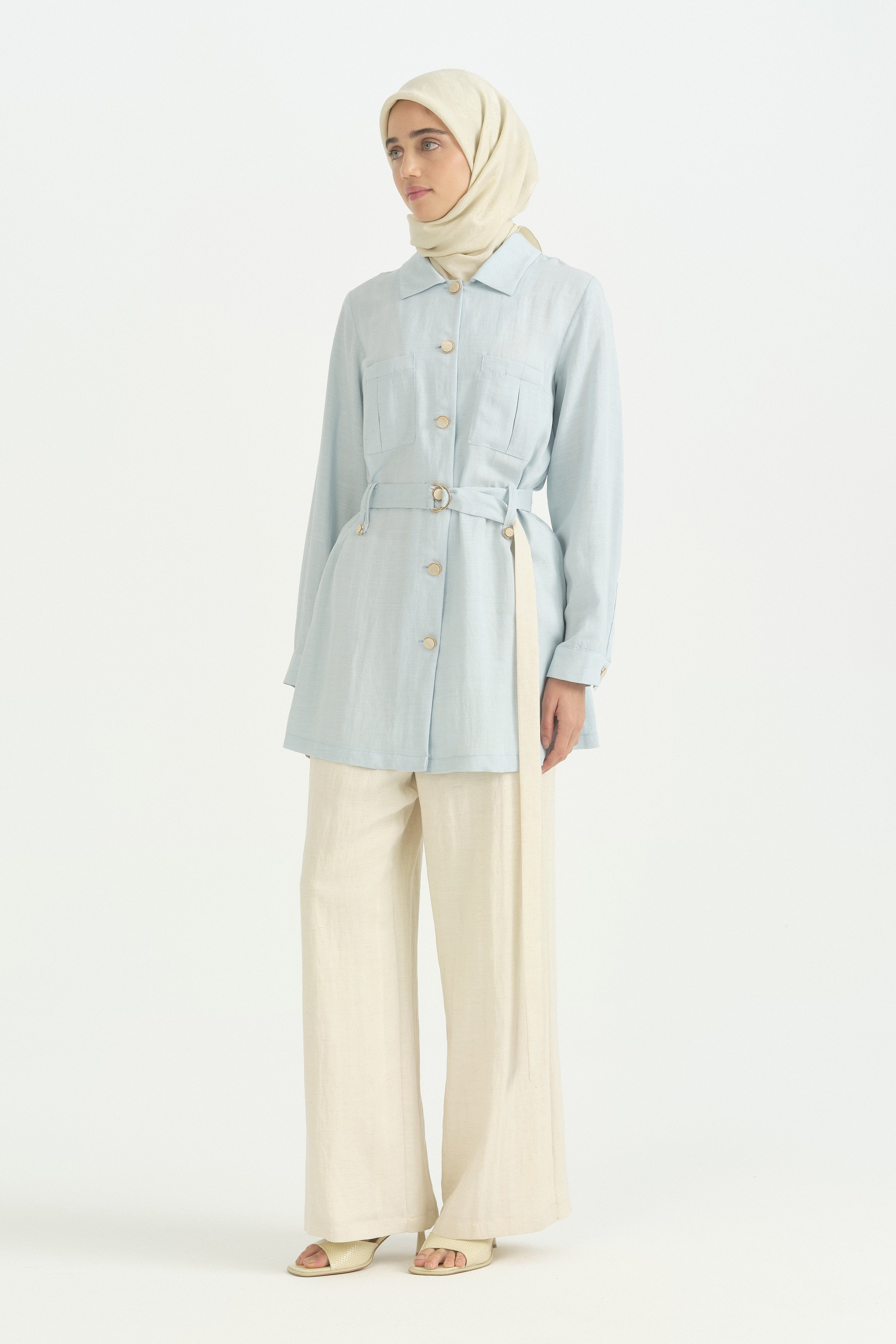 Rahat Kalıp Rayon Pantolon Tunik Takım - Mavi