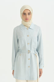 Rahat Kalıp Rayon Pantolon Tunik Takım - Mavi