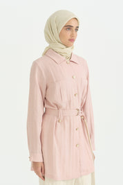 Rahat Kalıp Rayon Pantolon Tunik Takım - Pudra