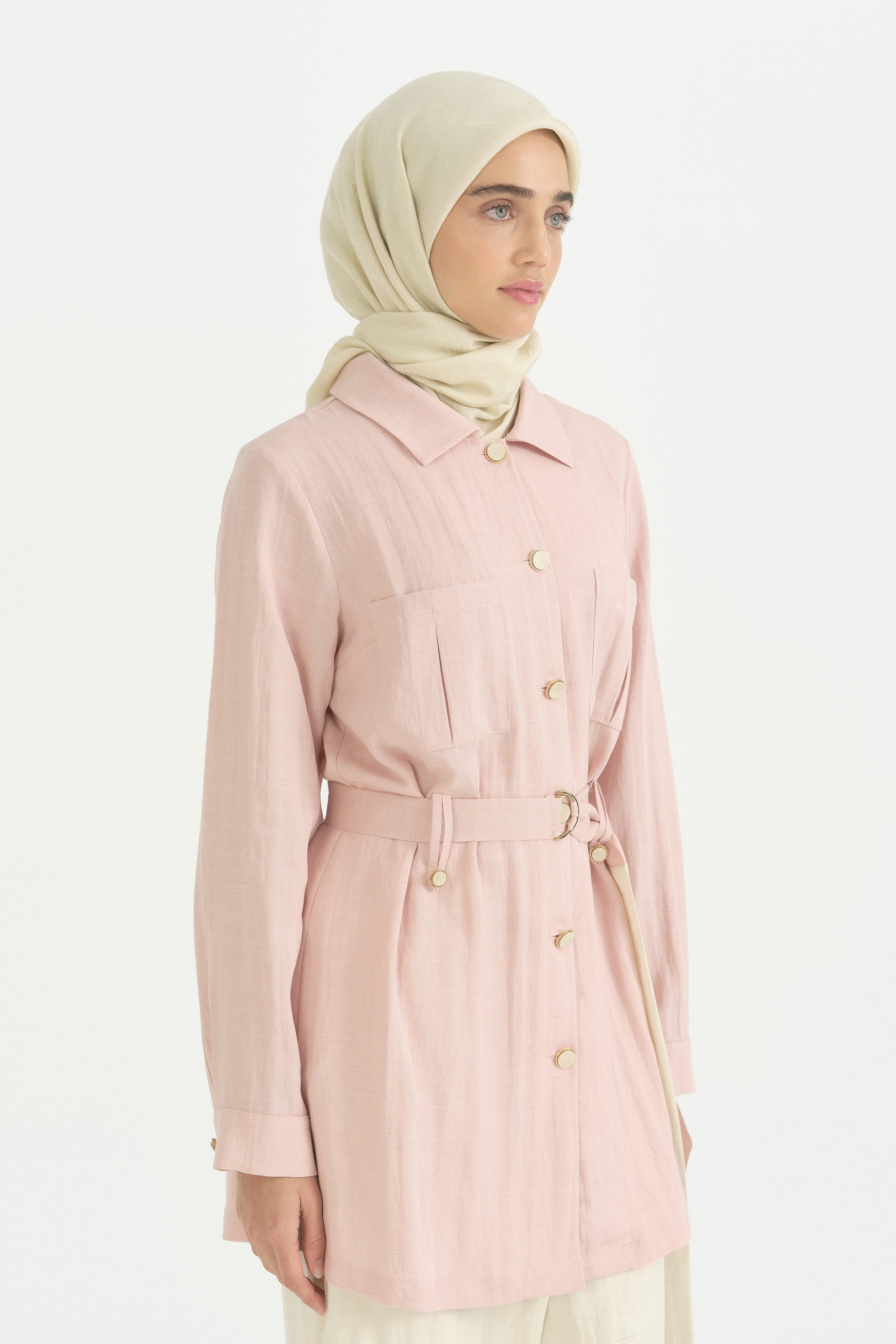 Rahat Kalıp Rayon Pantolon Tunik Takım - Pudra