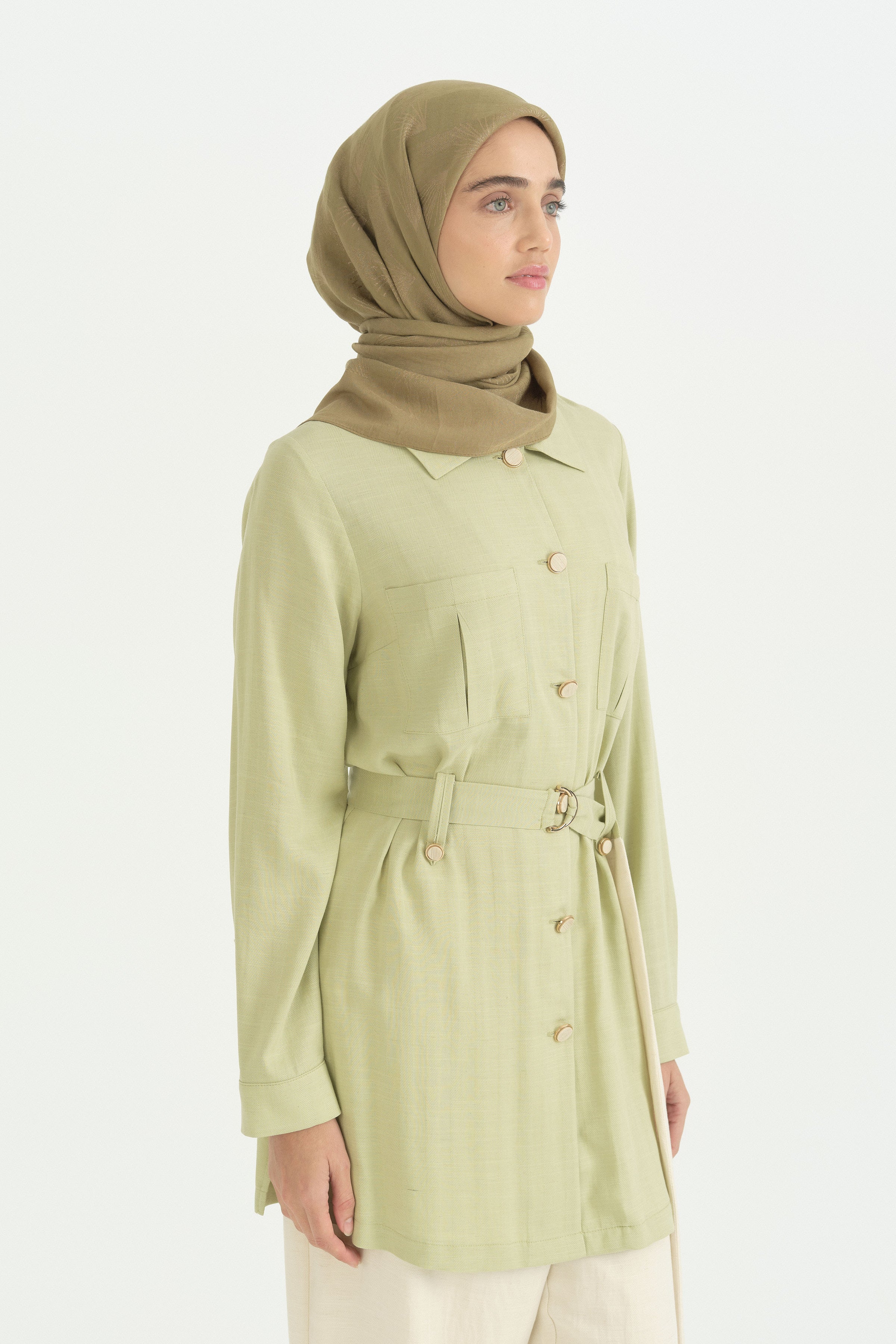 Rahat Kalıp Rayon Pantolon Tunik Takım - Yeşil