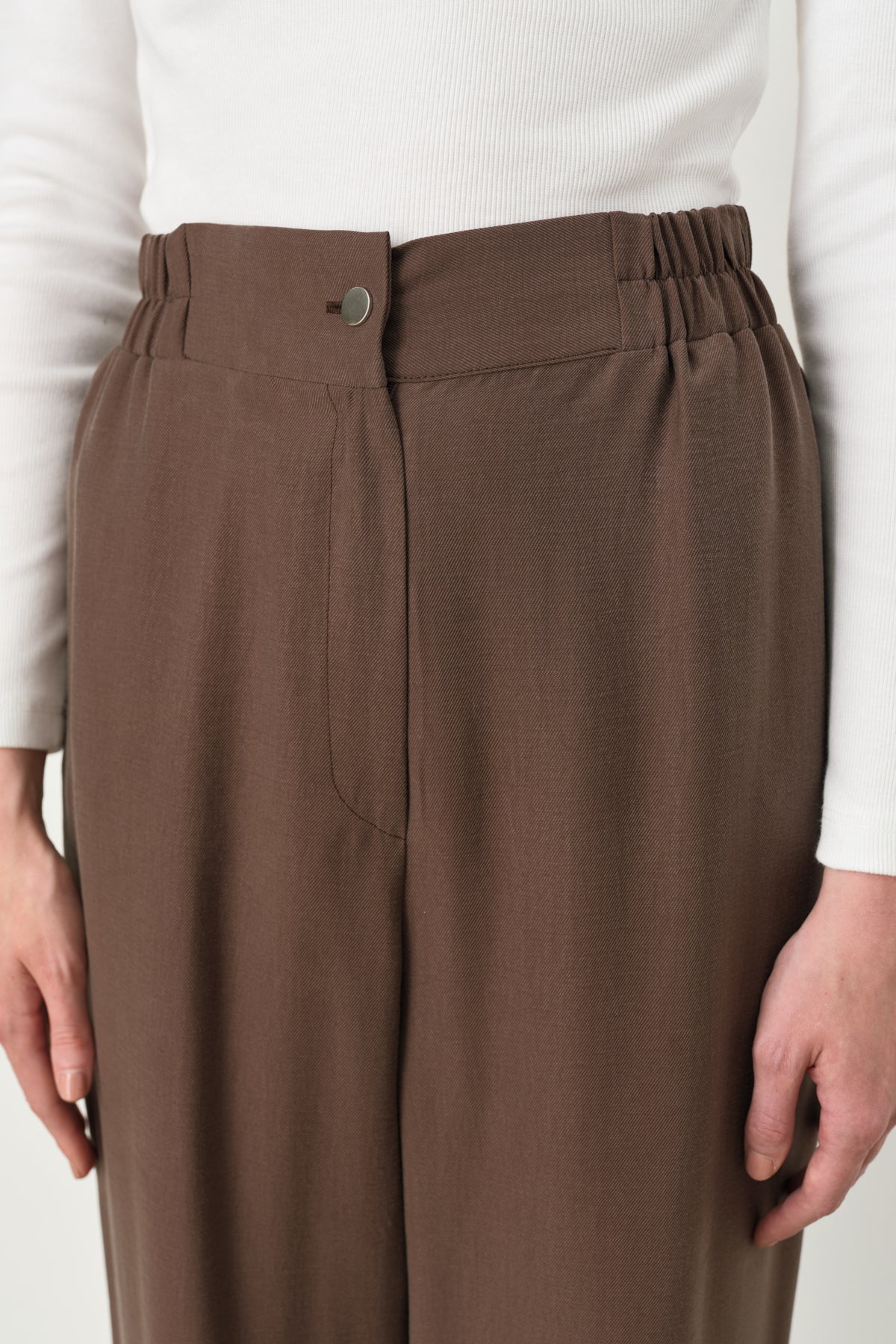 Rahat Kalıp Tencel Karışım Pantolon - Kahve