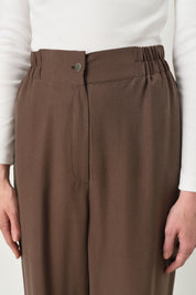 Rahat Kalıp Tencel Karışım Pantolon - Kahve