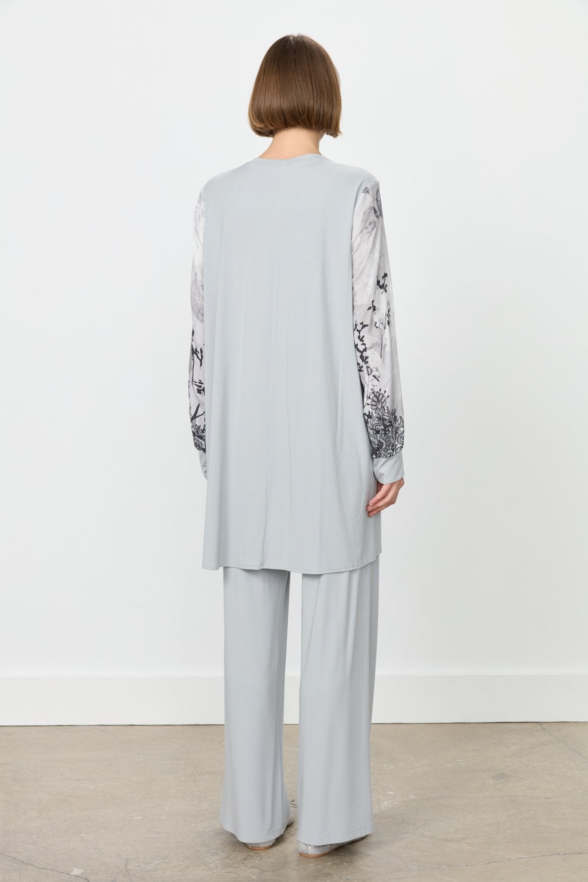 Relaxed Fit Viscose Pants and Tunic Set - Grey