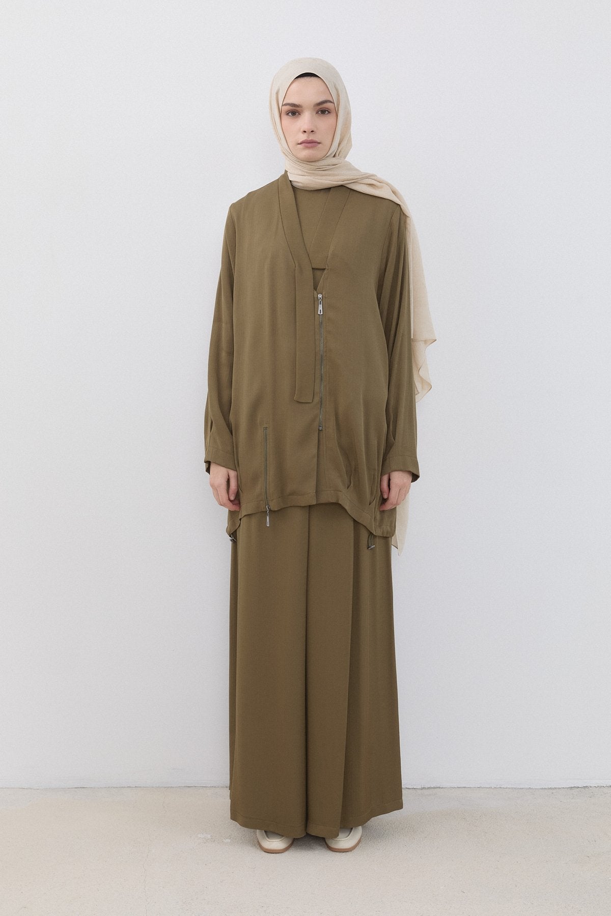 Rahat Kalıp Viskon Pantolon Tunik Takım - Olive